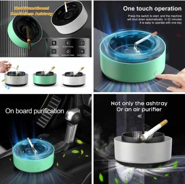 2-in-1 Air Purifier Quiet Ashtray, Ashtray Multifunction Electronic Smokeless Car Ashtray