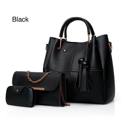 High Quality Synthetic Leather 3 Piece Hand Bag Set With Hand Clutch And Mini wallet