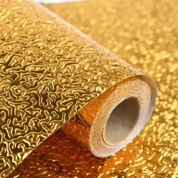 Golden Foil Kitchen Wallpaper Stickers, Peel & Stick Aluminum Foil Wall Paper, Self-Adhesive Oil Proof Waterproof Sticker for Kitchen (Size: 60*200cm)