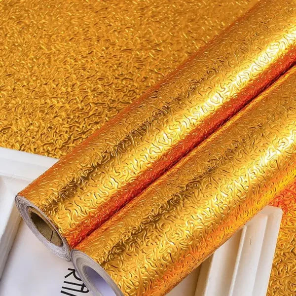 Golden Foil Kitchen Wallpaper Stickers, Peel & Stick Aluminum Foil Wall Paper, Self-Adhesive Oil Proof Waterproof Sticker for Kitchen (Size: 60*200cm)